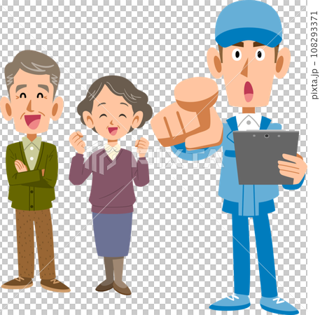 Senior couple and male worker pointing finger 108293371