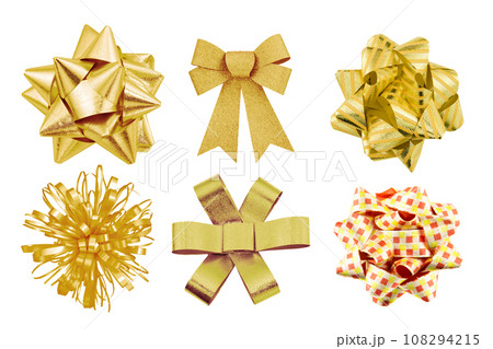 set of gold bow gift isolated on white background. 108294215