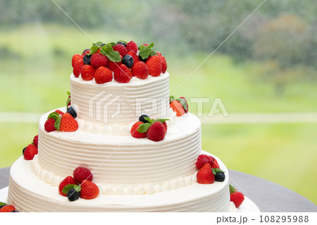 豪華な苺の3段デコレーションケーキ 108295988