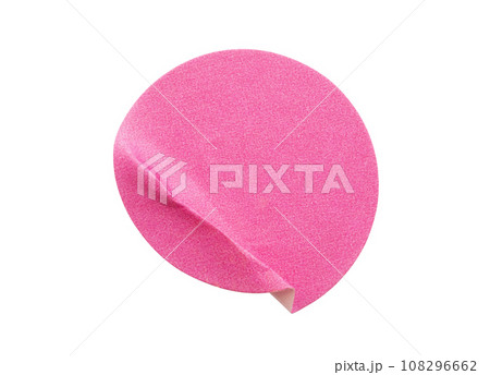 Blank pink round adhesive paper sticker label isolated on white background Blank pink round adhesive paper sticker label isolated on white background 108296662