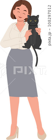 adoption and fostering concept. Caring for a Black Cat. woman Adopting a Black Cat 108297012
