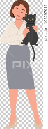 adoption and fostering concept. Caring for a Black Cat. woman Adopting a Black Cat 108297012