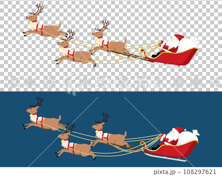 3匹のトナカイが引くソリに乗ったサンタクロース　クリスマスのイラスト素材 108297621