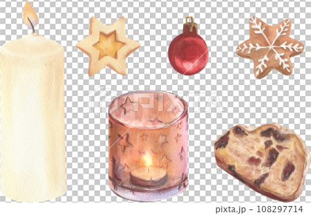 Set of Christmas cookies painted in watercolors. Element on a white background for creating holiday decorations, cards and packaging. 108297714