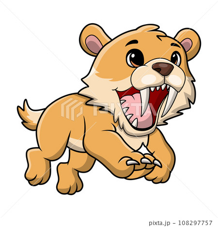 Cute smilodon cartoon on white background Cute smilodon cartoon on white background 108297757