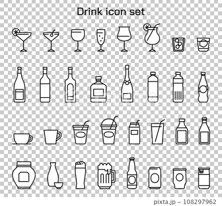 Drink icon illustration set simple line drawing drink food advertising white background alcohol black and white Drink icon illustration set simple line drawing drink food advertising white background alcohol black and white 108297962