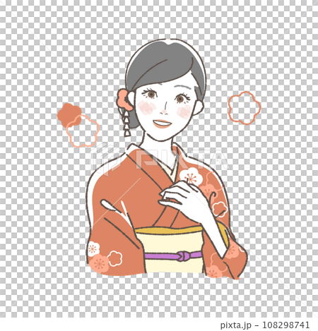 Illustration of a smiling woman wearing a kimono Illustration of a smiling woman wearing a kimono 108298741