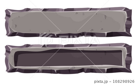 Set stone game menu panels, textured ui frames interface template in comic cartoon style isolated on white background. Set stone game menu panels, textured ui frames interface template in comic cartoon style isolated on white background. 108298926