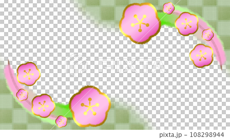 梅花和格子圖案的日式現代背景插圖[16:9] 108298944