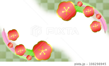 梅の花と市松模様の和風モダンな背景イラスト【16:9】 梅の花と市松模様の和風モダンな背景イラスト【16:9】 108298945