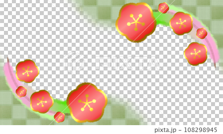 梅の花と市松模様の和風モダンな背景イラスト【16:9】 梅の花と市松模様の和風モダンな背景イラスト【16:9】 108298945