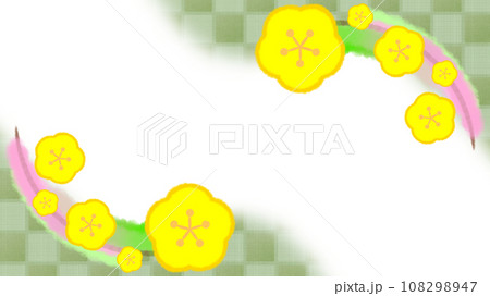 梅の花と市松模様の和風モダンな背景イラスト【16:9】 108298947