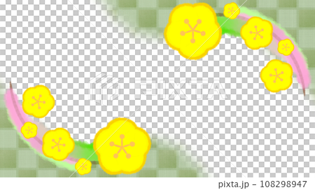 梅の花と市松模様の和風モダンな背景イラスト【16:9】 108298947
