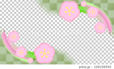 Japanese style modern background illustration with plum blossoms and checkered pattern [16:9] 108298948