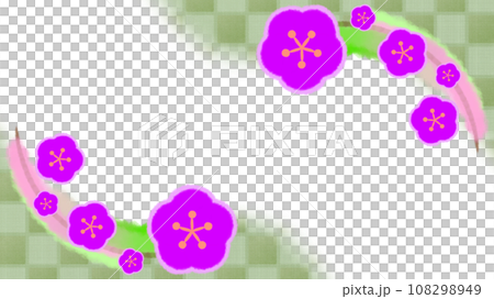 Japanese style modern background illustration with plum blossoms and checkered pattern [16:9] 108298949