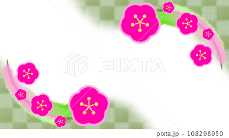 梅の花と市松模様の和風モダンな背景イラスト【16:9】 梅の花と市松模様の和風モダンな背景イラスト【16:9】 108298950