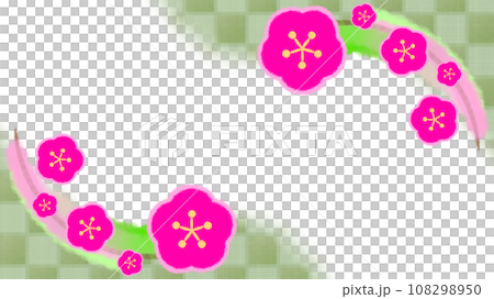 Japanese style modern background illustration with plum blossoms and checkered pattern [16:9] 108298950
