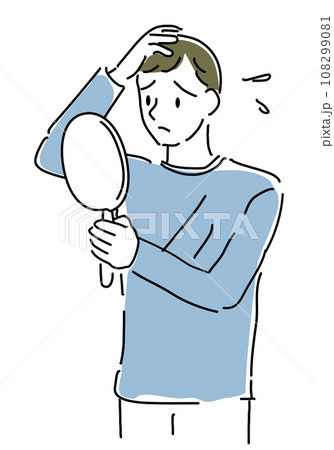 鏡を見ながら髪を気にする男性シンプル線画 鏡を見ながら髪を気にする男性シンプル線画 108299081
