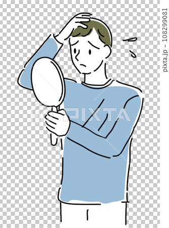 鏡を見ながら髪を気にする男性シンプル線画 鏡を見ながら髪を気にする男性シンプル線画 108299081