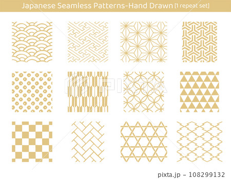 和柄のシームレスなパターンセット-手描き 和柄のシームレスなパターンセット-手描き 108299132