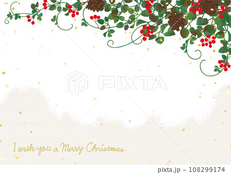 クリスマスの背景イラスト 植物とファー クリスマスの背景イラスト 植物とファー 108299174