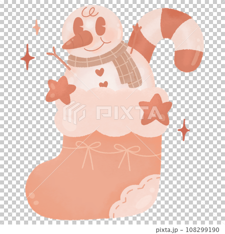 baby snowman and candy cane is stocking ribbon star pink christmas vibes groovy retro cute watercolor cartoon clipart 108299190