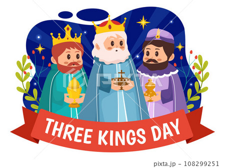 Happy Three Kings Day Vector Illustration to Faith on the Divinity of Jesus Since His Coming to the World in Epiphany Christian Festival Background 108299251
