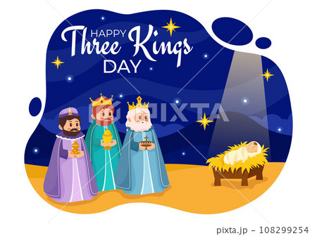 Happy Three Kings Day Vector Illustration to Faith on the Divinity of Jesus Since His Coming to the World in Epiphany Christian Festival Background 108299254