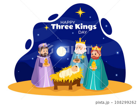 Happy Three Kings Day Vector Illustration to Faith on the Divinity of Jesus Since His Coming to the World in Epiphany Christian Festival Background Happy Three Kings Day Vector Illustration to Faith on the Divinity of Jesus Since His Coming to the World in Epiphany Christian Festival Background 108299262