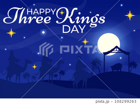 Happy Three Kings Day Vector Illustration to Faith on the Divinity of Jesus Since His Coming to the World in Epiphany Christian Festival Background 108299263