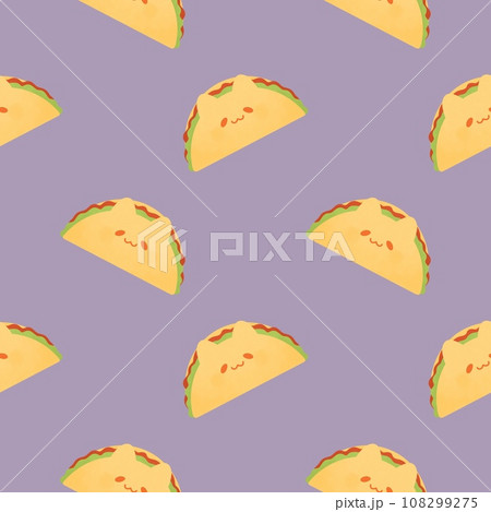 Cute Kawaii cat bread bun pizza taco fast food...のイラスト素材 [108299275 ...