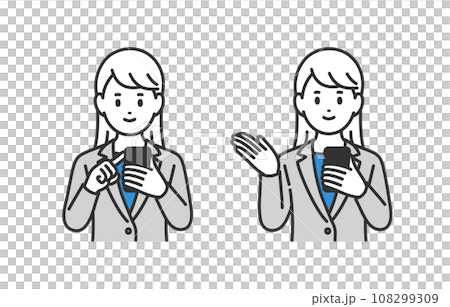 Set of businessperson women looking at smartphones and posing as guidance [people vector illustration material] 108299309