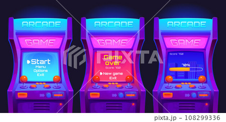 Retro arcade video game machine with neon lights 108299336
