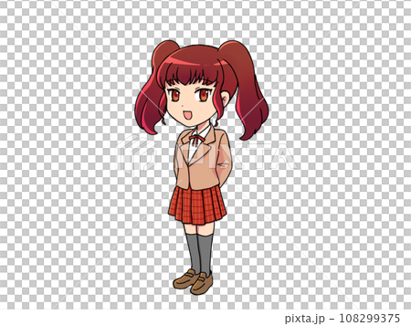 明るい表情のツインテールの女子学生 明るい表情のツインテールの女子学生 108299375