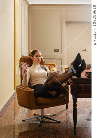 Lady boss working without straining Lady boss working without straining 108299619
