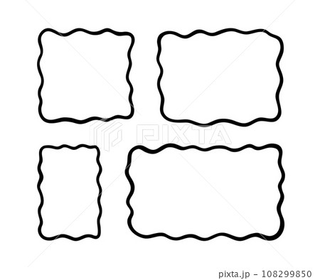 Doodle wave curve edge frame. Hand drawn wavy rectangle borders. Doodle brush drawn square and rectangle picture frame. Vector illustration isolated on white background Doodle wave curve edge frame. Hand drawn wavy rectangle borders. Doodle brush drawn square and rectangle picture frame. Vector illustration isolated on white background 108299850