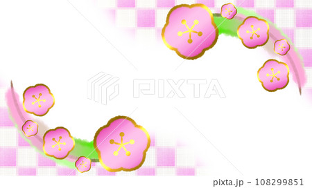 梅の花と市松模様の和風モダンな背景イラスト【16:9】 梅の花と市松模様の和風モダンな背景イラスト【16:9】 108299851