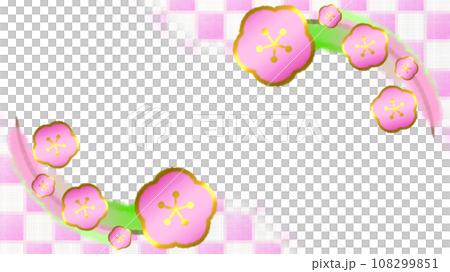 梅の花と市松模様の和風モダンな背景イラスト【16:9】 梅の花と市松模様の和風モダンな背景イラスト【16:9】 108299851