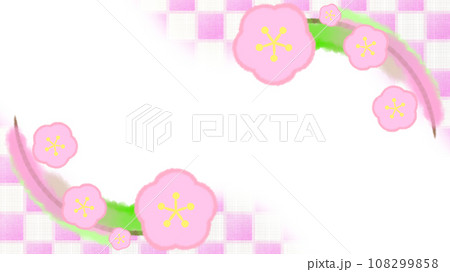 梅の花と市松模様の和風モダンな背景イラスト【16:9】 108299858