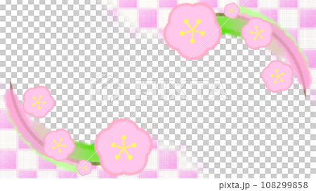 梅の花と市松模様の和風モダンな背景イラスト【16:9】 108299858