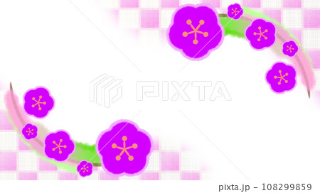 梅の花と市松模様の和風モダンな背景イラスト【16:9】 108299859