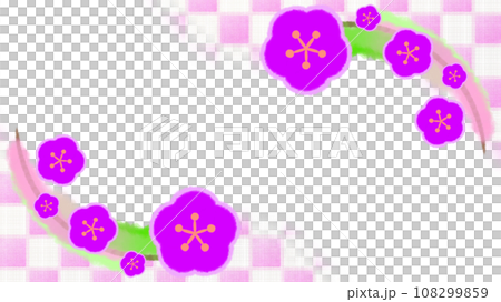 梅の花と市松模様の和風モダンな背景イラスト【16:9】 108299859