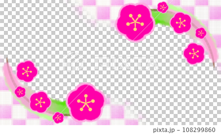 梅花和格子圖案的日式現代背景插圖[16:9] 108299860