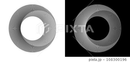 Lines in circle abstract background. Dynamic transition illusion. Black shape on a white background and the same white shape on the black side. 108300196