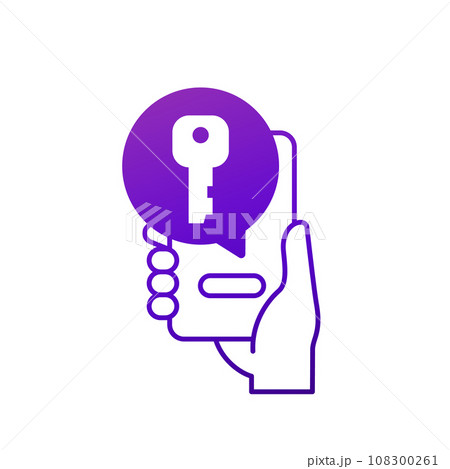 private key icon, smart phone in hand 108300261