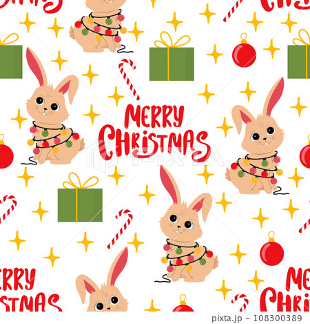 Christmas pattern with bunny.  108300389