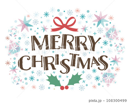 クリスマスリース風のハッピークリスマスメッセージのベクター画像・merry christmas クリスマスリース風のハッピークリスマスメッセージのベクター画像・merry christmas 108300499