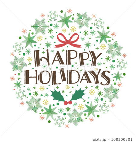 クリスマスリース風のハッピークリスマスメッセージのベクター画像・happy holydays クリスマスリース風のハッピークリスマスメッセージのベクター画像・happy holydays 108300501