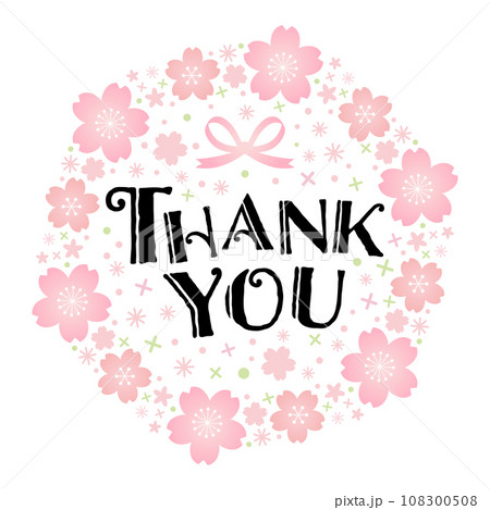 サクラの花に囲まれたありがとうのメッセージのベクター画像・thank you 108300508