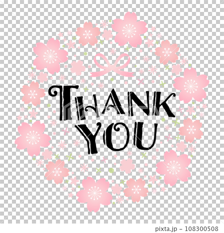 サクラの花に囲まれたありがとうのメッセージのベクター画像・thank you 108300508